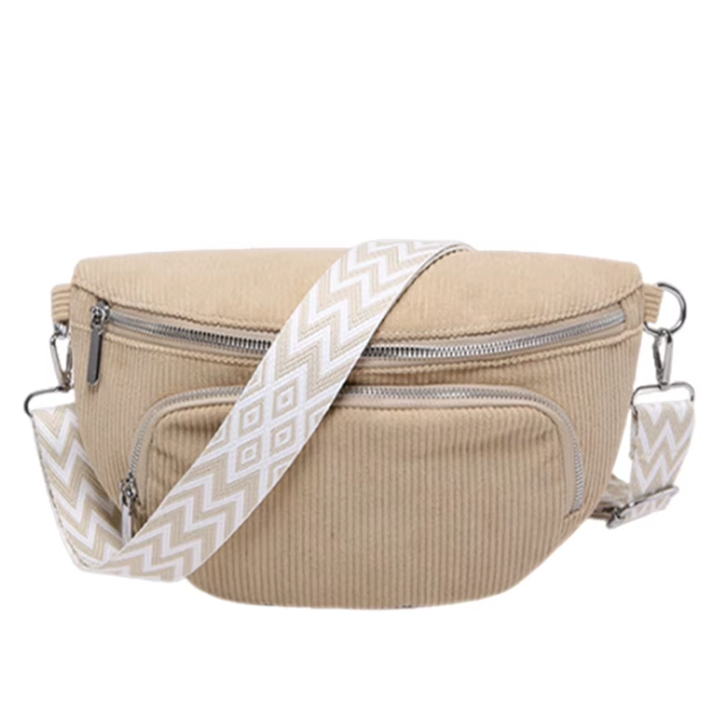 Corduroy Chest Bag Fashion Fanny Pack Wide Guitar Strap Stylish Crossbody Bag Mu