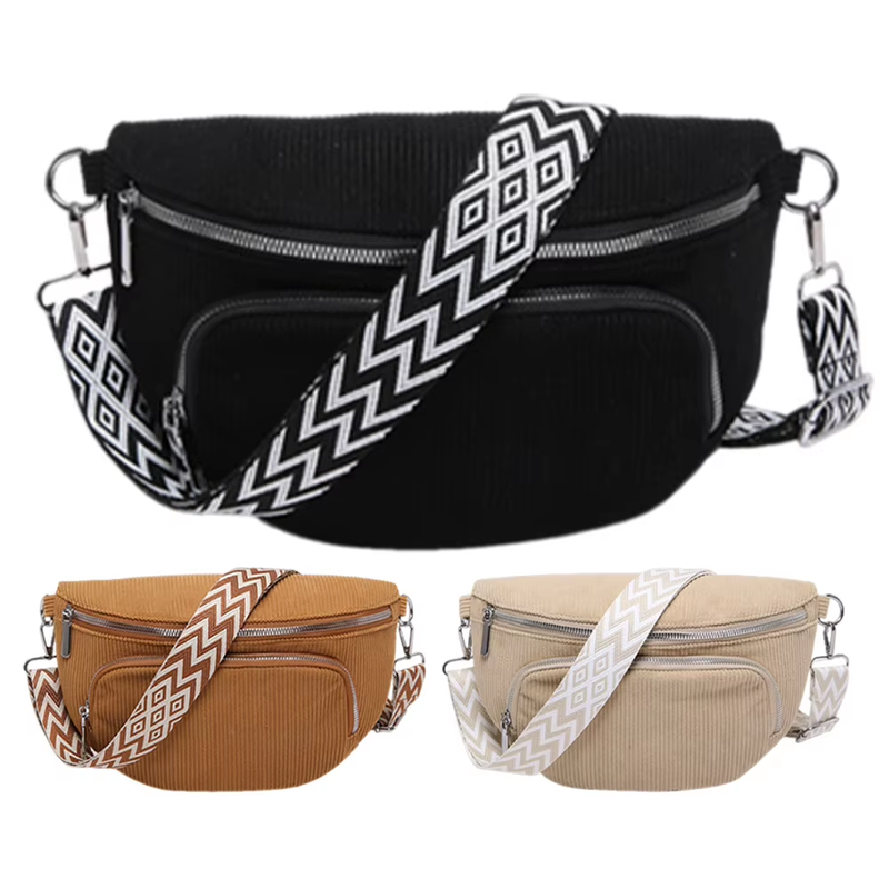 Corduroy Chest Bag Fashion Fanny Pack Wide Guitar Strap Stylish Crossbody Bag Mu