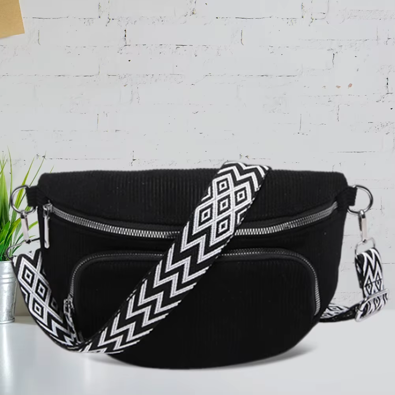 Corduroy Chest Bag Fashion Fanny Pack Wide Guitar Strap Stylish Crossbody Bag Mu