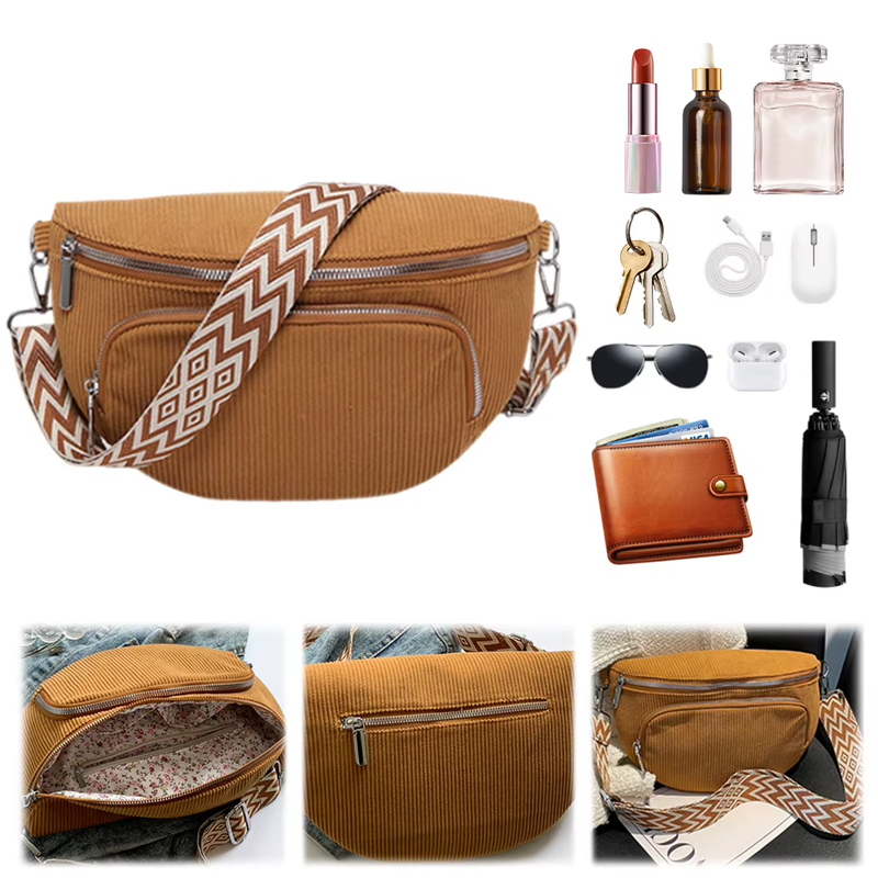 Corduroy Chest Bag Fashion Fanny Pack Wide Guitar Strap Stylish Crossbody Bag Mu