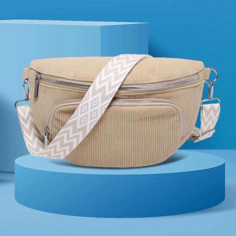 Corduroy Chest Bag Fashion Fanny Pack Wide Guitar Strap Stylish Crossbody Bag Mu