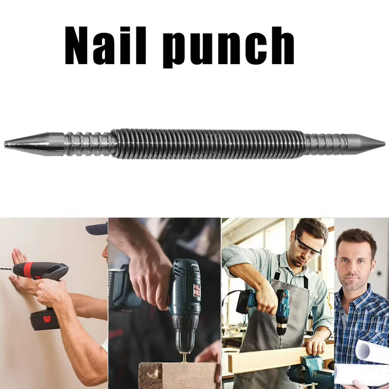 1/2Pcs Spring Tool Hammerless Nail Set Double Head 1/16&3/32Inch Spring Loaded M