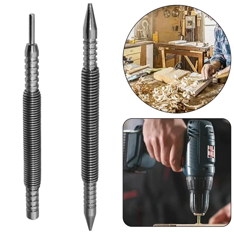 1/2Pcs Spring Tool Hammerless Nail Set Double Head 1/16&3/32Inch Spring Loaded M