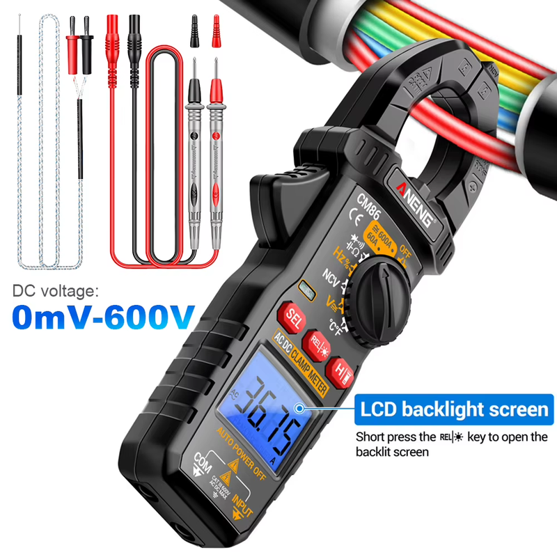 6000 Counts AC/DC Clamp Meter 600A Digital Current Voltage Diode Multimeter Reus
