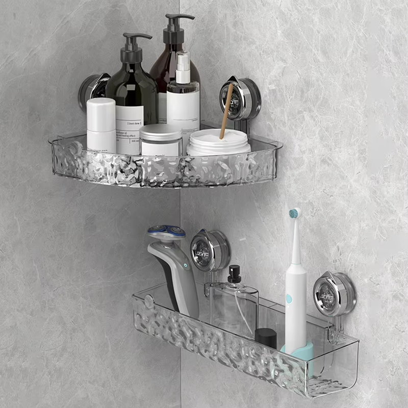 1-2Pcs Bathroom Corner Storage Rack Transparent Triangle/Rectangle Anti-Slip Str