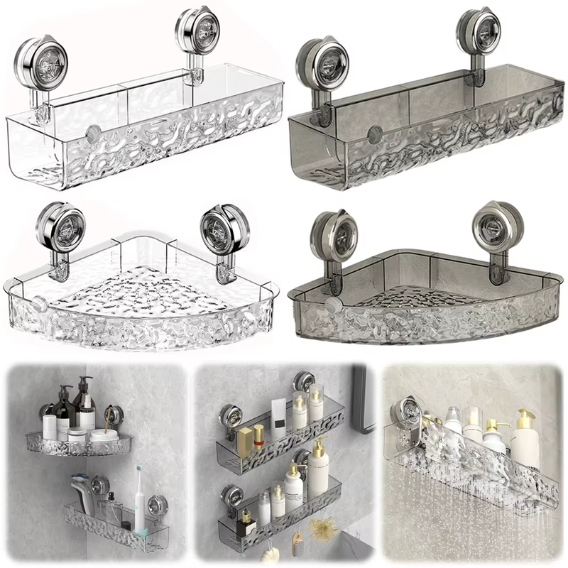 1-2Pcs Bathroom Corner Storage Rack Transparent Triangle/Rectangle Anti-Slip Str