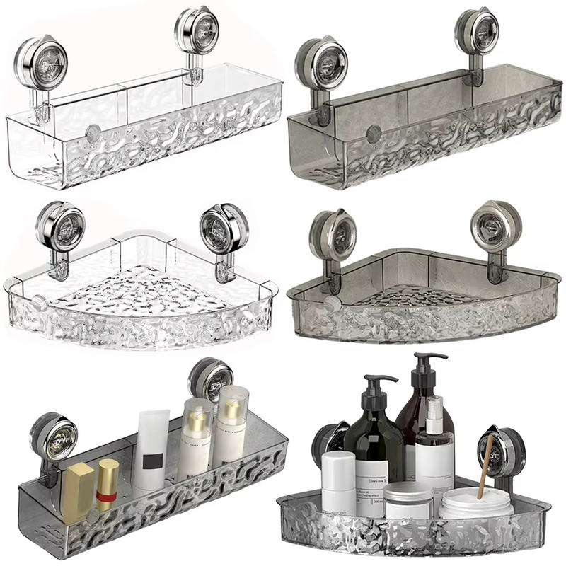 1-2Pcs Bathroom Corner Storage Rack Transparent Triangle/Rectangle Anti-Slip Str