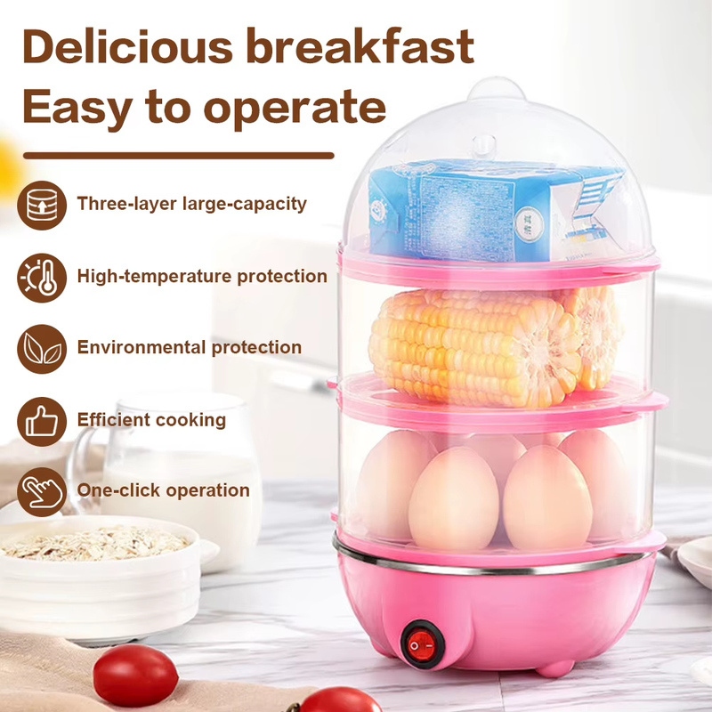 110V/220V Multifunctional Egg Boiler Three Layers Automatic Egg Cooker Mini Stea