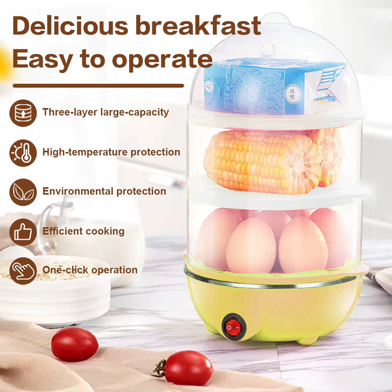 110V/220V Multifunctional Egg Boiler Three Layers Automatic Egg Cooker Mini Stea