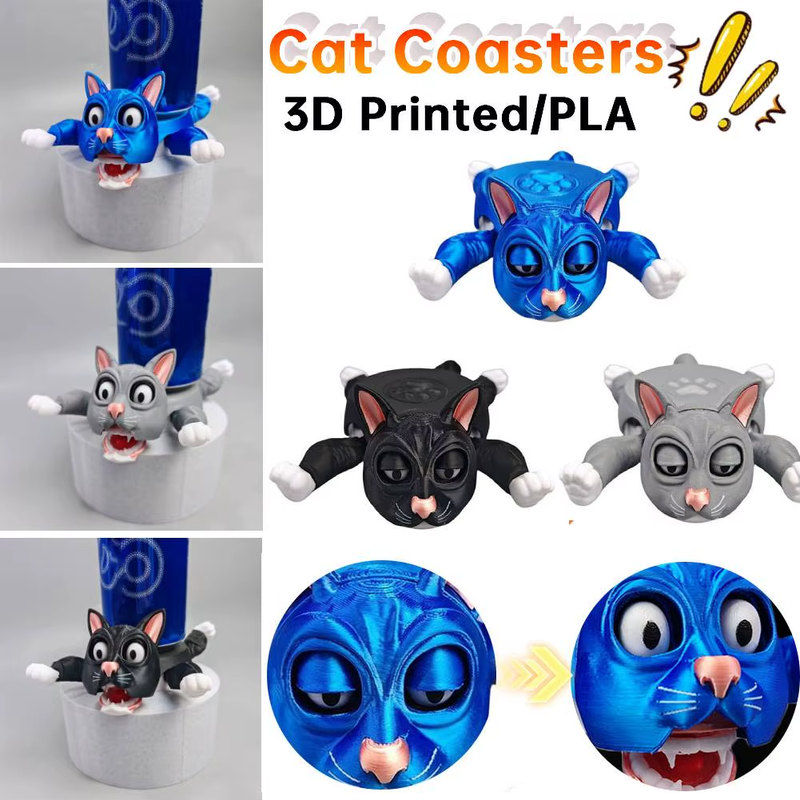 Creative Cat Coasters Funny Panicked 3D Printed Cat Cup Pad Heat Insulated Novel