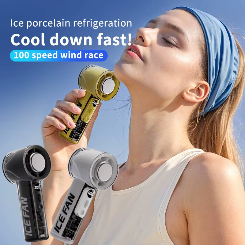 Rechargeable Handheld Turbo Fan with LED Digital Display 3000Mah Battery Wtih 10