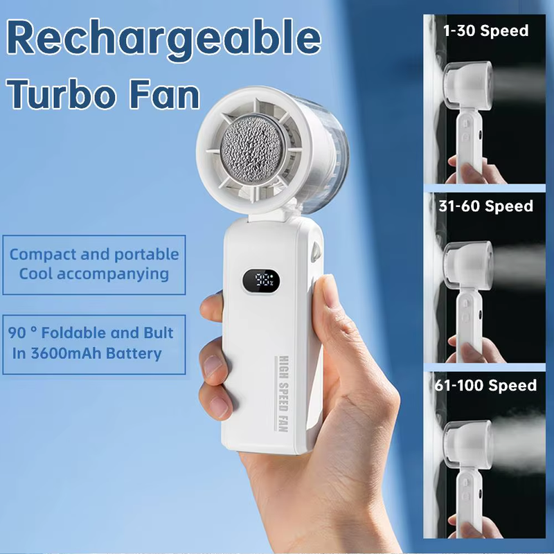 2025 New Handheld Turbo Fan 3600Mah Rechargeable Mini Pocket Air Cooling Fans wi