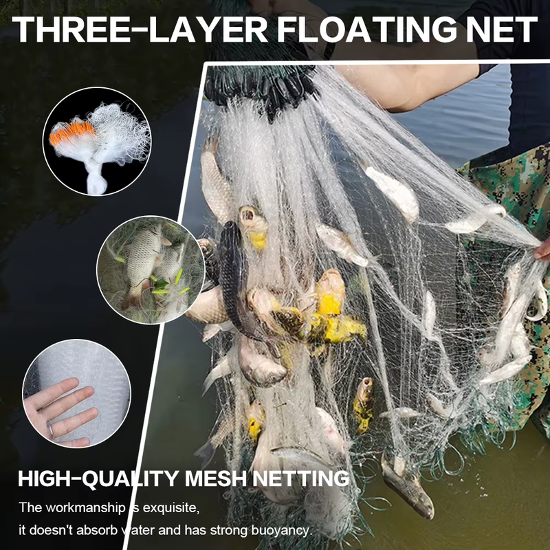 Fish Net Three Layers Floating Net Sticky Fishing Net Saltwater Fishing Cast Net