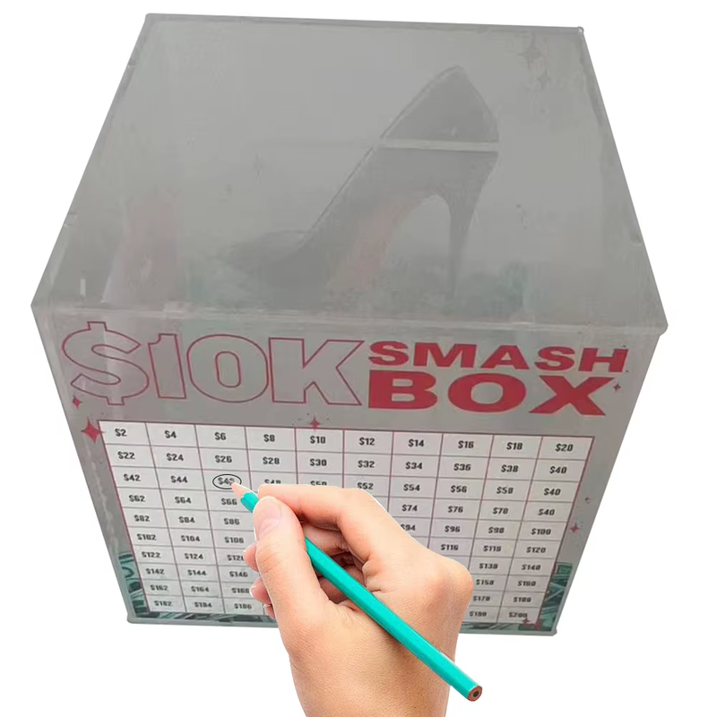 10K Smash Box for Money Money Savings Box Clear Acrylic Cash & Coin Collection B