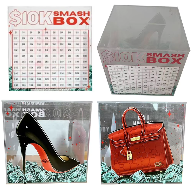 10K Smash Box for Money Money Savings Box Clear Acrylic Cash & Coin Collection B