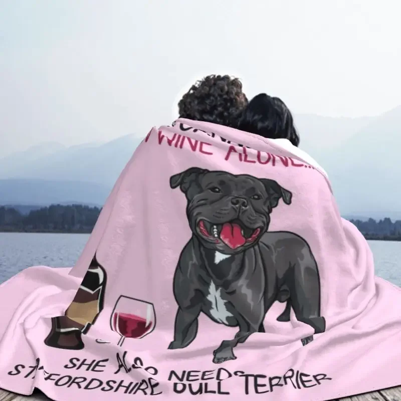 Staffordshire Bull Terrier and Wine Funny Dog Blankets Warm Flannel Pet Puppy Lo