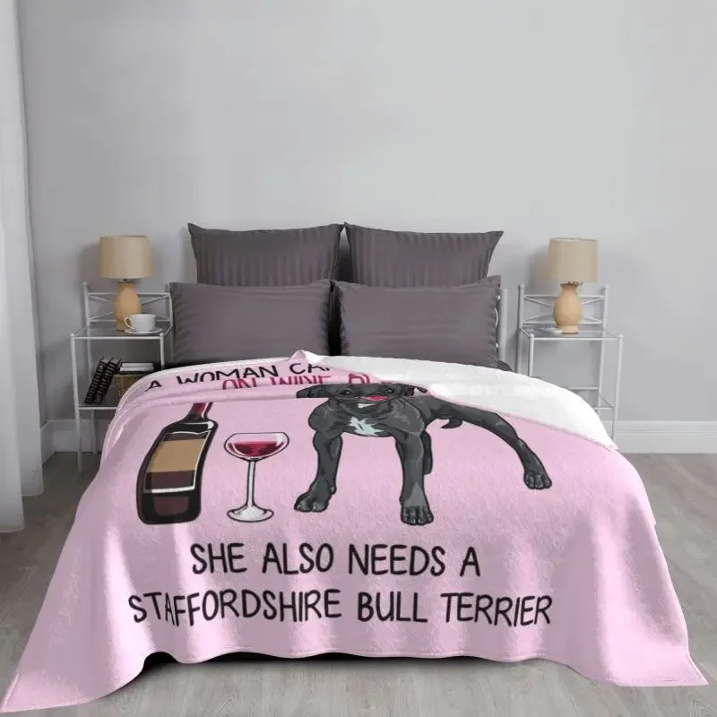 Staffordshire Bull Terrier and Wine Funny Dog Blankets Warm Flannel Pet Puppy Lo