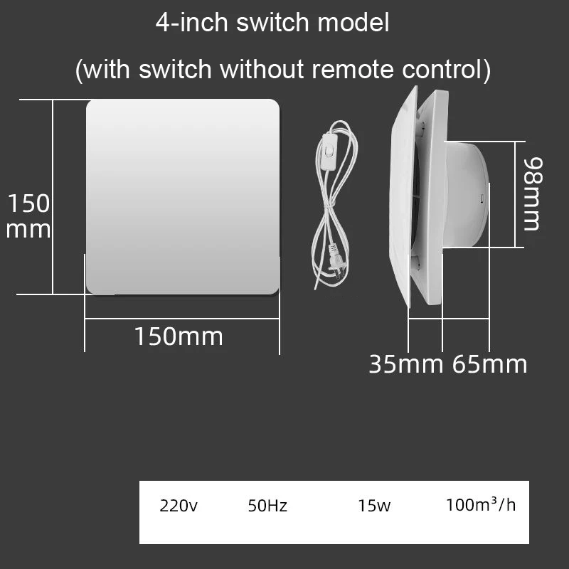 4/6 Inch High Speed Exhaust Fan Toilet Kitchen Bathroom Hanging Wall Window Vent