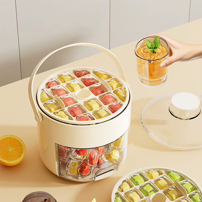Ice Cube Tray Press Ice Box Double Layer Ice Cube Maker Box with Ice Storage Box
