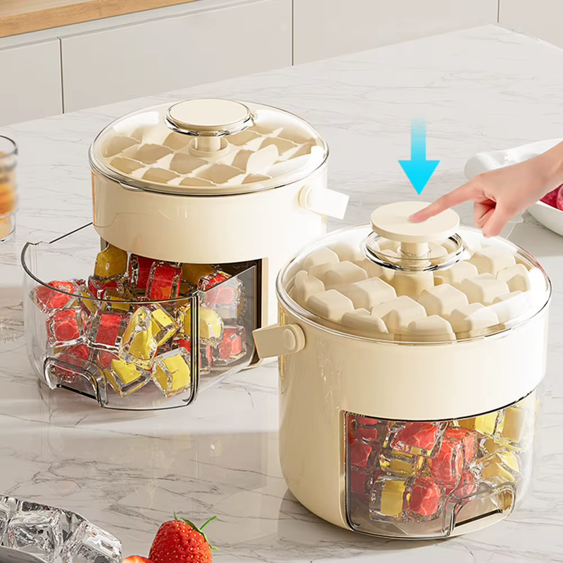 Ice Cube Tray Press Ice Box Double Layer Ice Cube Maker Box with Ice Storage Box