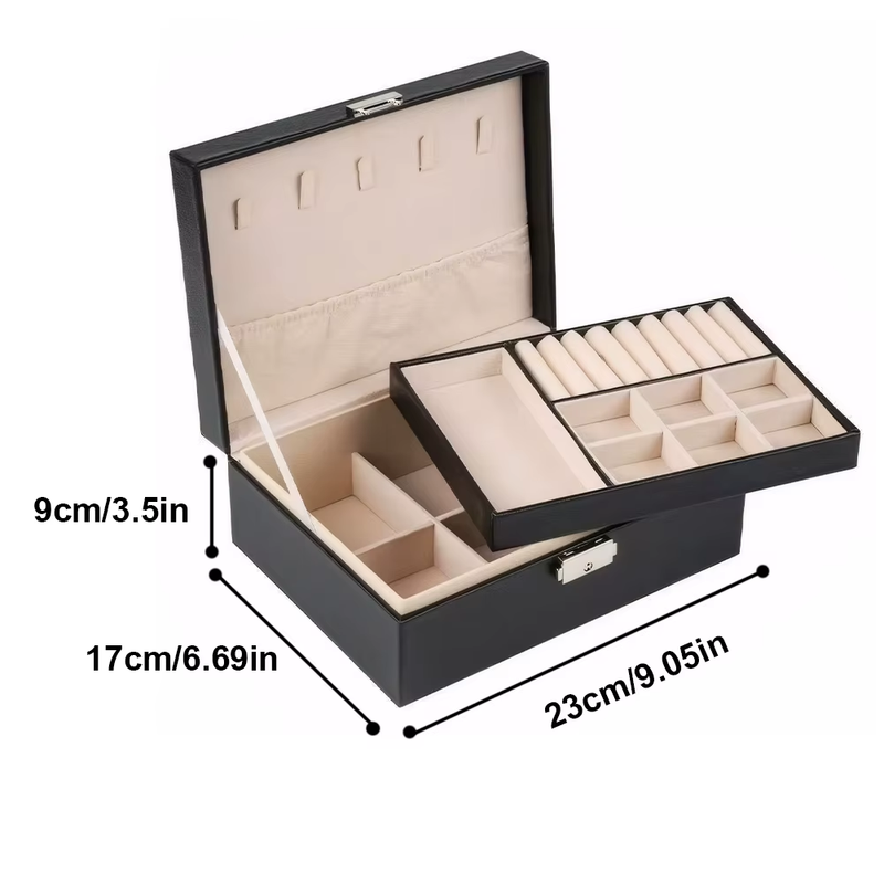 Jewelry Holder Box with Lock Jewelry Storage Box Multi-Pockets Leather Jewelry O