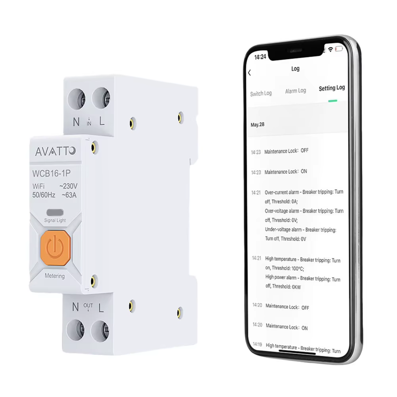 Wifi Smart Circuit Breaker Switches with Metering 1P+N 63A Home Circuit Breaker