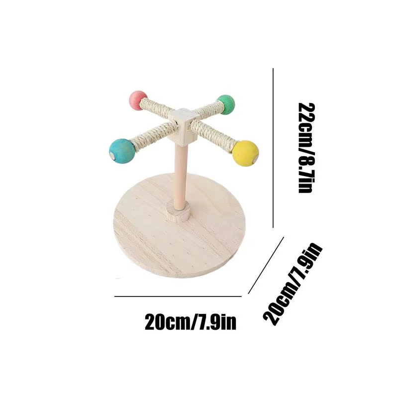 Bird Perch Toy Bird Cage Perch Stand Rotating Interactive Foraging Wooden Chewer