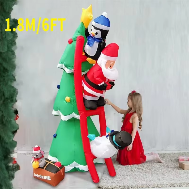 1.8M Christmas Tree Decoration Inflatable Toys Snowman Santa Claus Xmas Toy LED