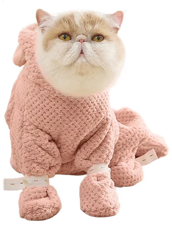 Dog Robe Coral Fleece Quick-Dry Dog Bath Towel with Zipper Design Cat Apparel &