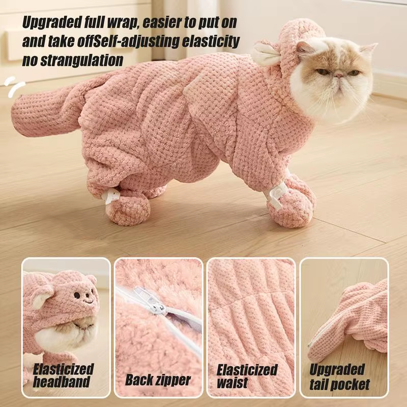 Dog Robe Coral Fleece Quick-Dry Dog Bath Towel with Zipper Design Cat Apparel &