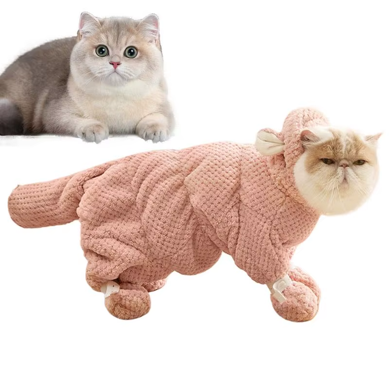 Dog Robe Coral Fleece Quick-Dry Dog Bath Towel with Zipper Design Cat Apparel &
