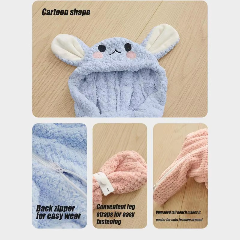 Dog Robe Coral Fleece Quick-Dry Dog Bath Towel with Zipper Design Cat Apparel &