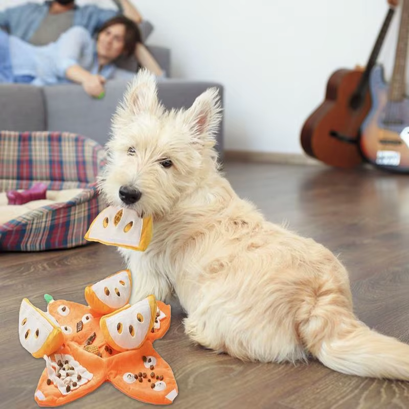 Dog Sniffing Mat Peel and Orange Snuffle Toy Plush Interactive Squeaky Feeder Pu