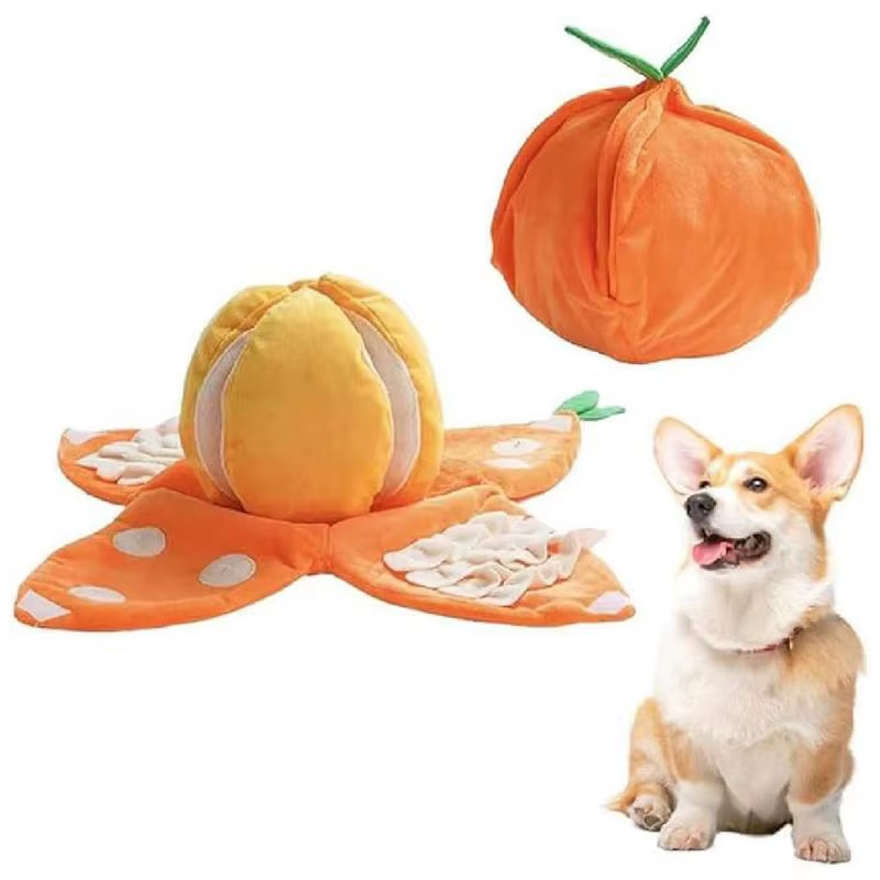 Dog Sniffing Mat Peel and Orange Snuffle Toy Plush Interactive Squeaky Feeder Pu