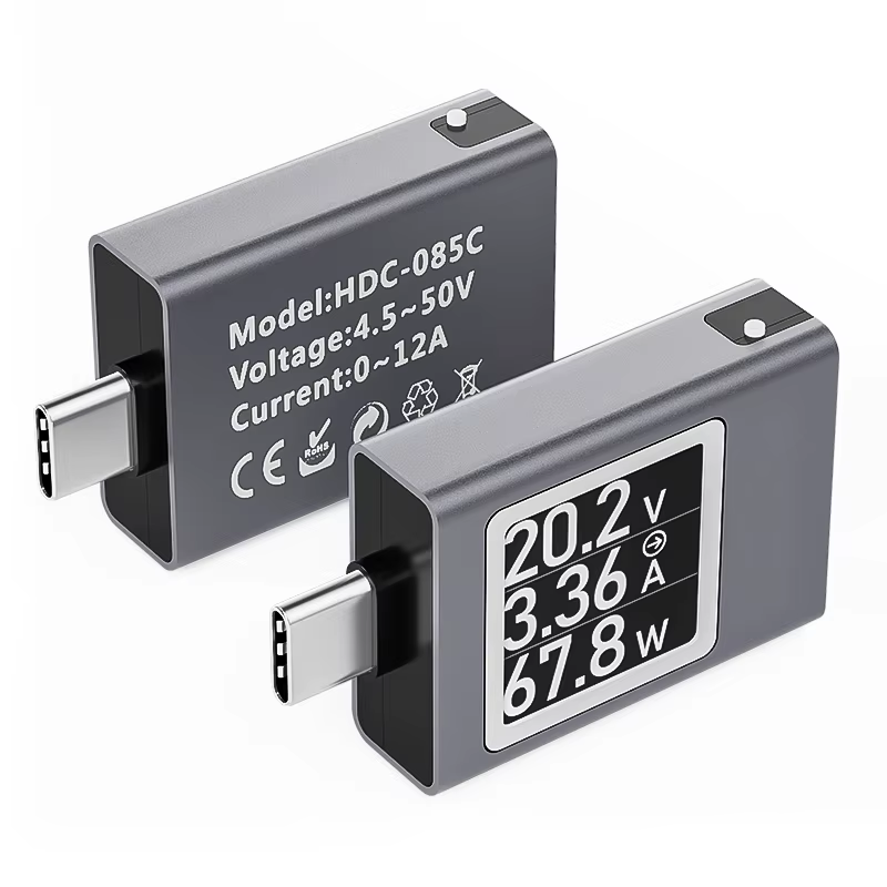 USB C Power Meter DC 4.5-50V 12A DC Voltage Ammeter Power Meter Digital Display