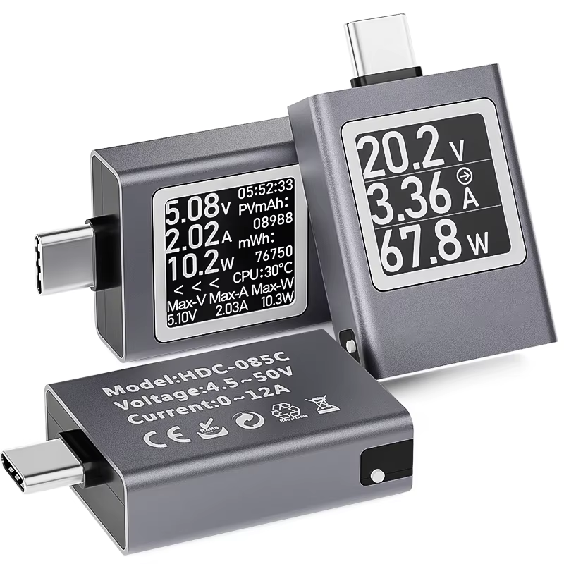 USB C Power Meter DC 4.5-50V 12A DC Voltage Ammeter Power Meter Digital Display