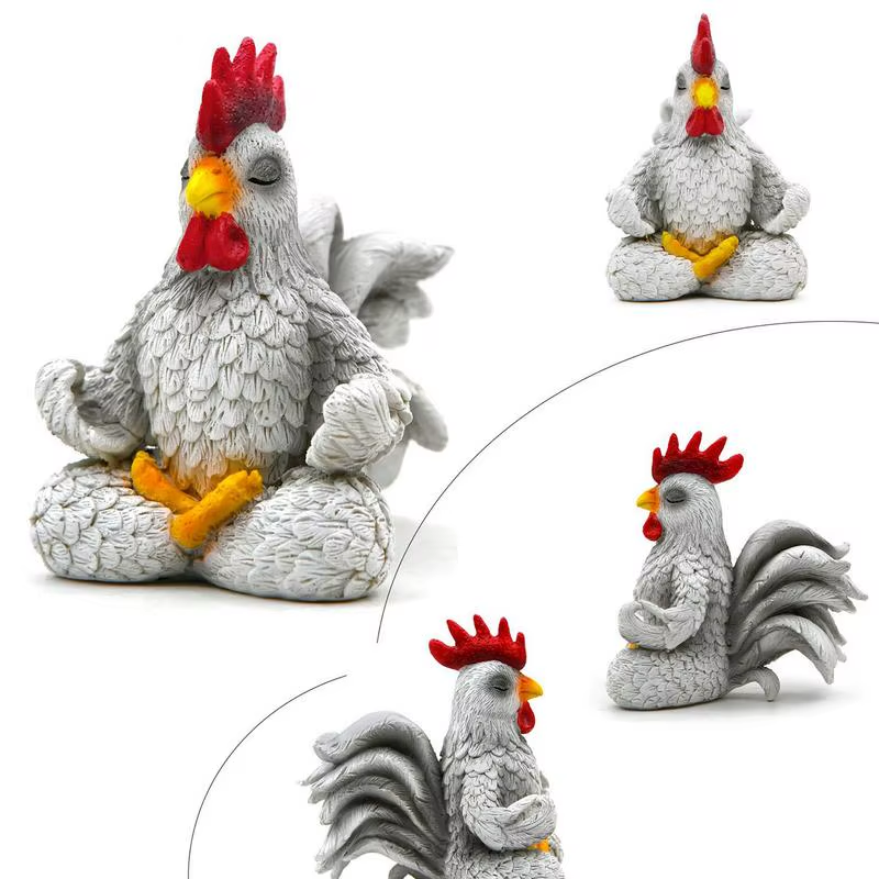 Rooster Figurine Yoga Chicken Decor Modern Art Sculpture Resin Animal Figurines