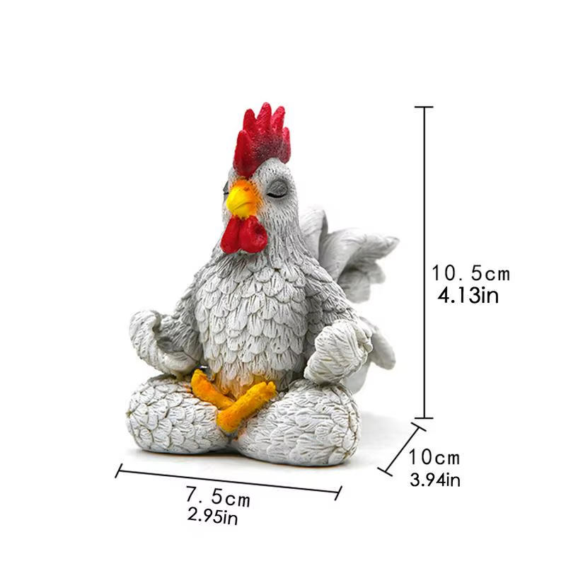 Rooster Figurine Yoga Chicken Decor Modern Art Sculpture Resin Animal Figurines