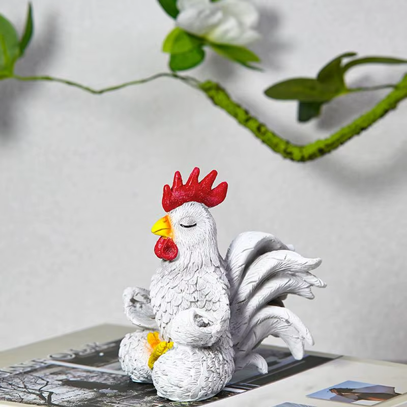 Rooster Figurine Yoga Chicken Decor Modern Art Sculpture Resin Animal Figurines