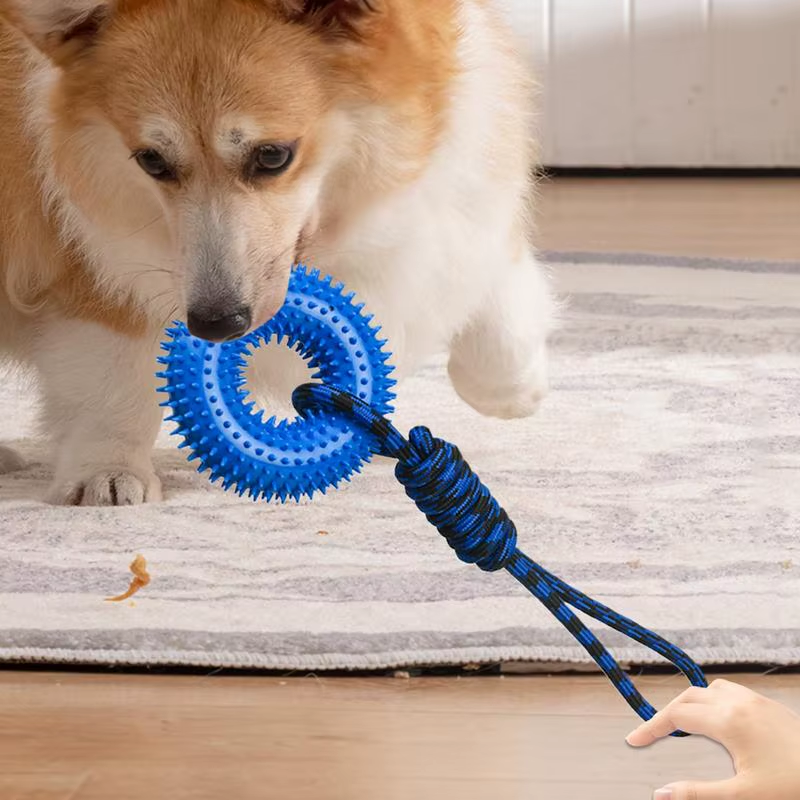 Dog Toy Squeaky Teething Spiky Ring for Puppy Aggressive Chew Indestructible Dog
