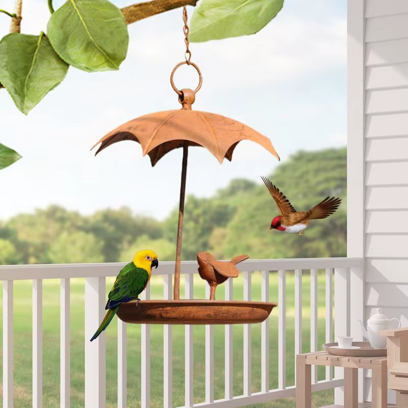 Balcony Bird Feeder Bird Water Feeder Weatherproof Metal Decorative Animal Feedi