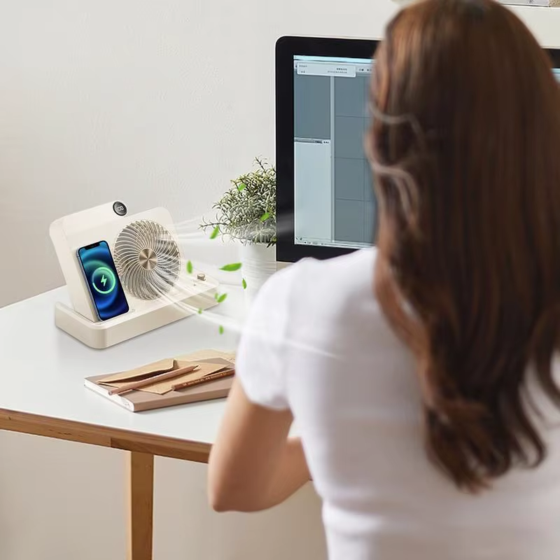 Small Table Fan Air Circulator Fan with Wireless Charger 100 Speed Adjustment Di