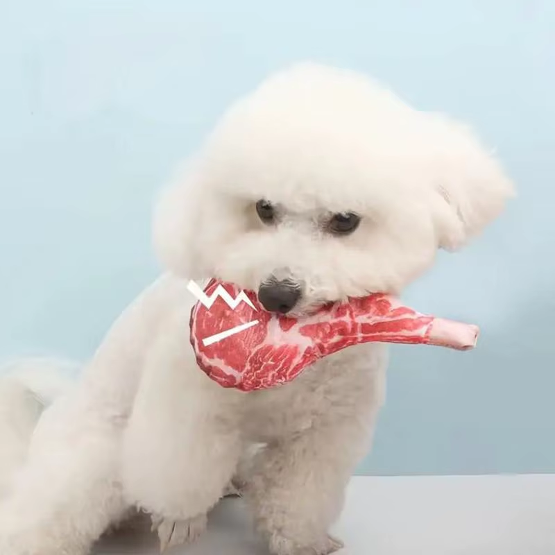 Dog Squeaky Toys Puppy Doll Squeaky with Steak Shape Interactive Pet Tooth Grind