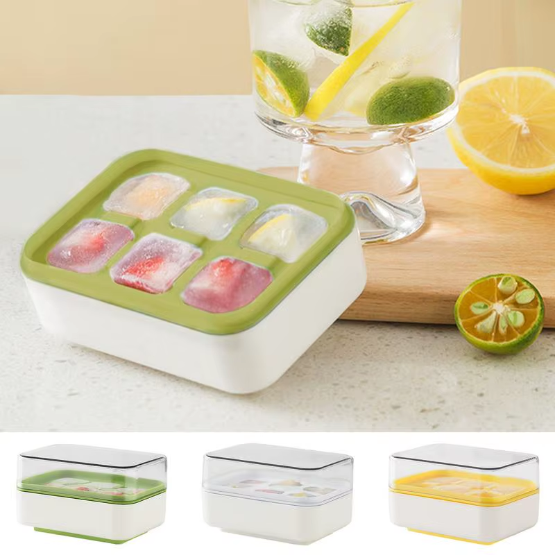 Ice Molds Freezer Ice Molds with Lid and Bin 6-Grid Design Food Grade Storage Ba