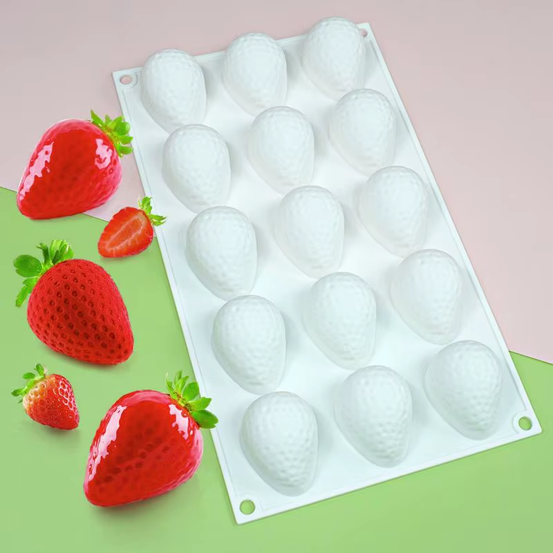 Silicone Cake Molds 15-Cavity Strawberry Shape Mousse Cake Baking Mold Reusable
