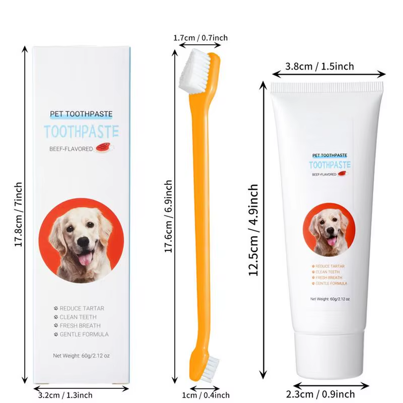Dog Tooth Brushing Kit Dog Teeth Cleaner Beef Flavor Freshens Breath Tooth Paste
