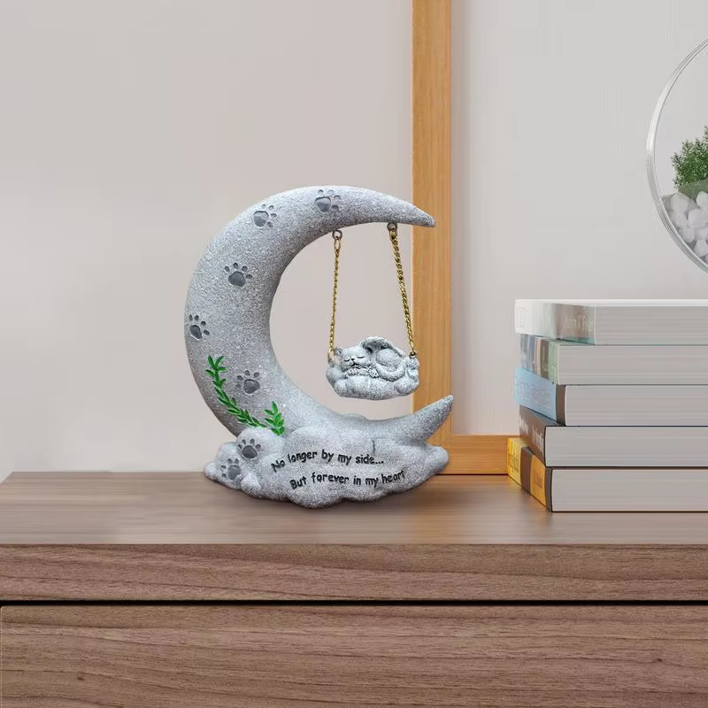 Cat Cemetery Decorations for Grave Sympathy Angel Cat Moon Memorial Statue Pet T