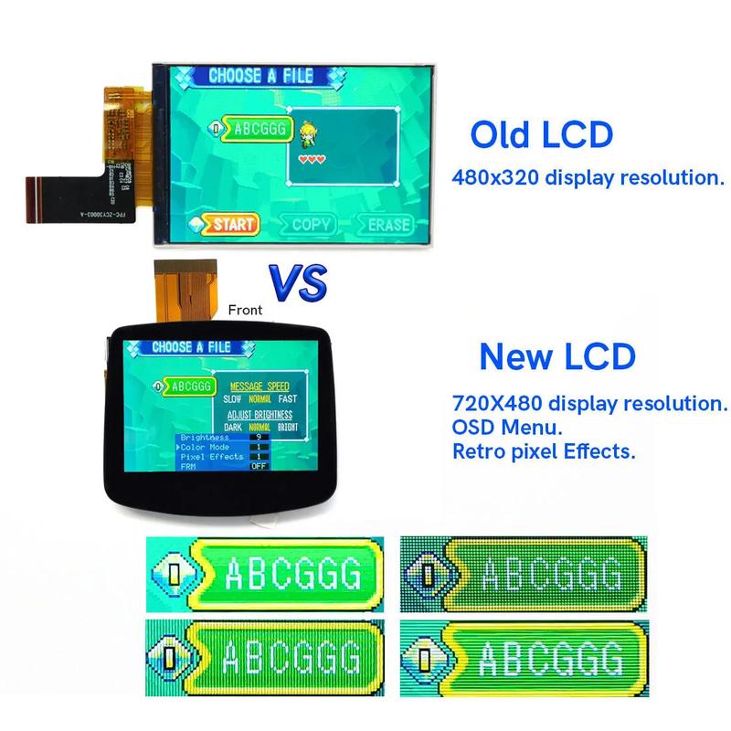 TYPE-C Battery Drop in 3.0'' V5 Laminated LCD Display for GBA IPS Highlight Scree
