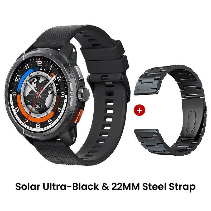Solar Ultra GPS Smartwatch 1.6 AMOLED Display 5ATM Waterproof Built-In GPS Blue