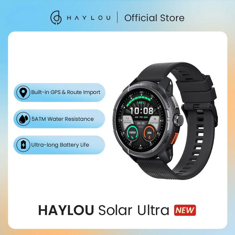 Solar Ultra GPS Smartwatch 1.6 AMOLED Display 5ATM Waterproof Built-In GPS Blue